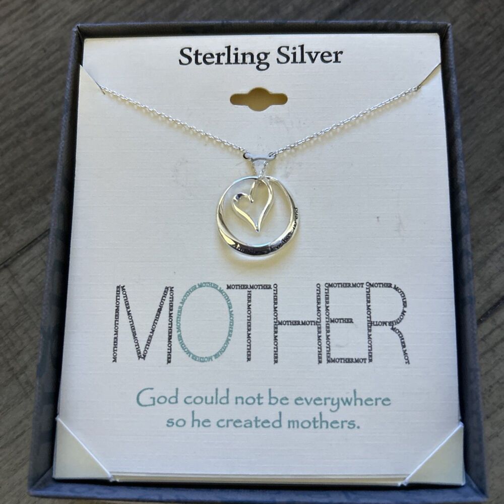 Vintage Sterling Silver Heart Mother Pendant Necklace New In Box
